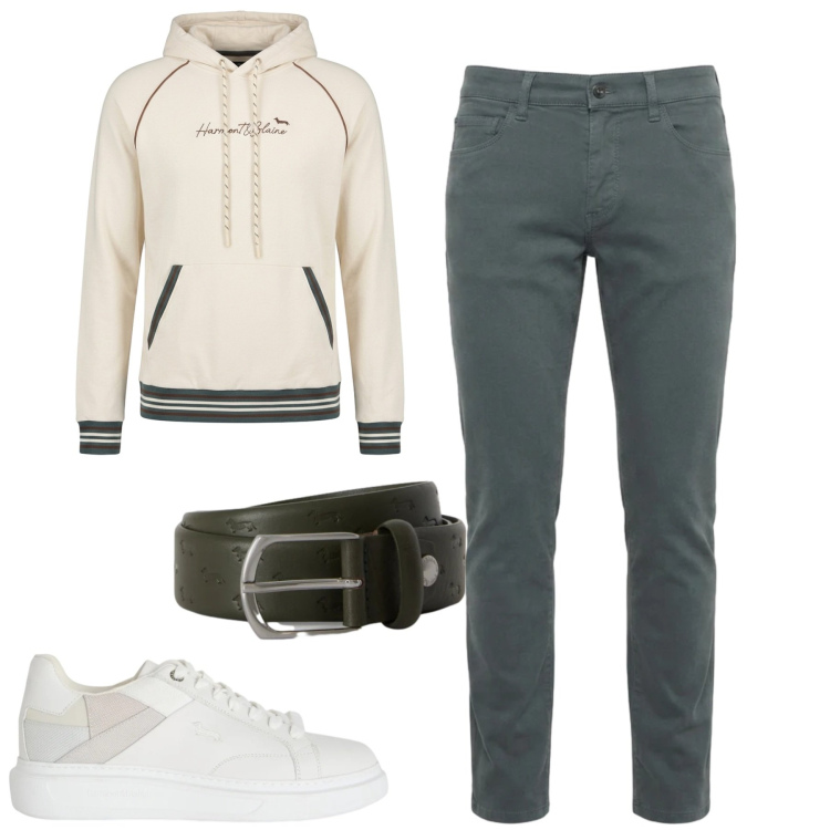 Outfit uomo - City. Stile Casual per Tutti i giorni. Abbinamento con jeans slim fit, felpe con cappuccio, cinture, sneakers.
