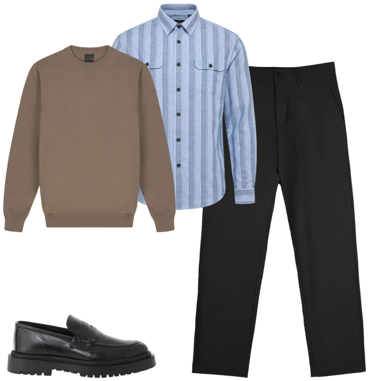 Outfit uomo - City. Stile Urban per Tutti i giorni. Abbinamento con camicie, scarpe stringate, maglieria, pantaloni chino.
