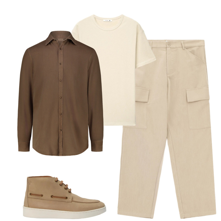 Outfit uomo - Total look #2473338. Stile Casual per Tutti i giorni. Abbinamento con stivali e stivaletti, pantaloni cargo, camicie, t-shirt.