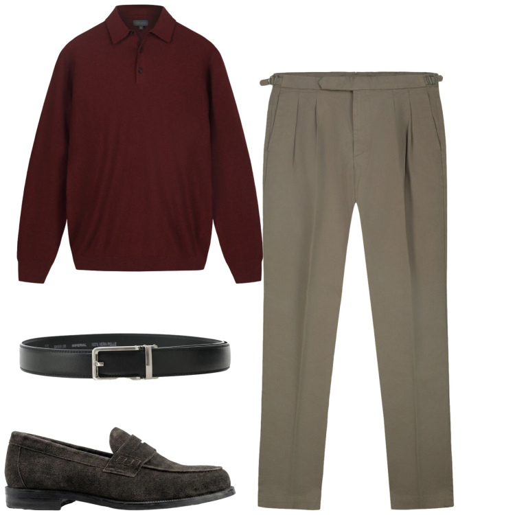 Outfit uomo - City. Stile Urban per Tutti i giorni. Abbinamento con cinture, pantaloni, scarpe stringate, maglieria.