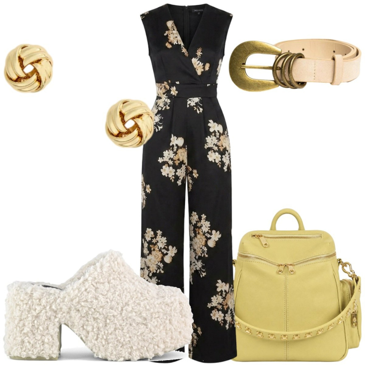 Outfit donna - Speciale accessori suede: 70s. Stile 70s per Tutti i giorni. Abbinamento con zaini, tute, cinture, orecchini, sabot.