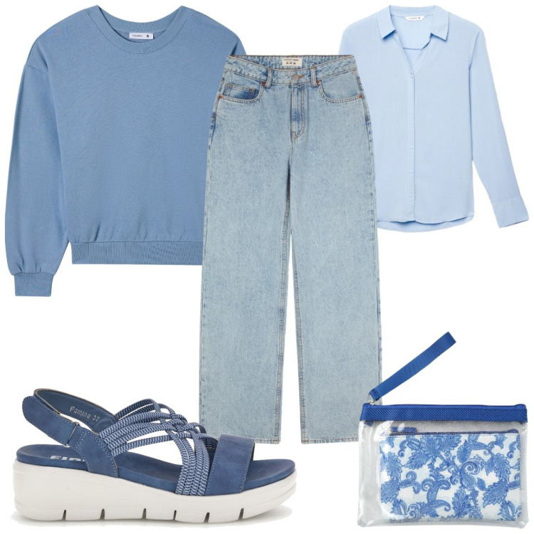Outfit donna - Terranova - celeste!. Stile Casual per Tutti i giorni. Abbinamento con felpe, jeans, camicie, pochette, sandali.