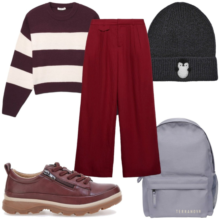 Outfit donna - Terranova - Curvy Back To School!. Stile Trendy per Scuola/Università. Abbinamento con zaini, berretti, pantaloni, maglieria, scarpe stringate.