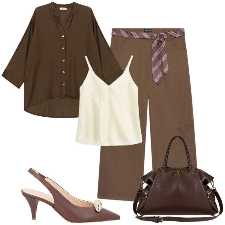 Outfit donna - Total look #2473359. Stile Chic per Ufficio. Abbinamento con décolleté, top, camicie, pantaloni, borse a spalla.
