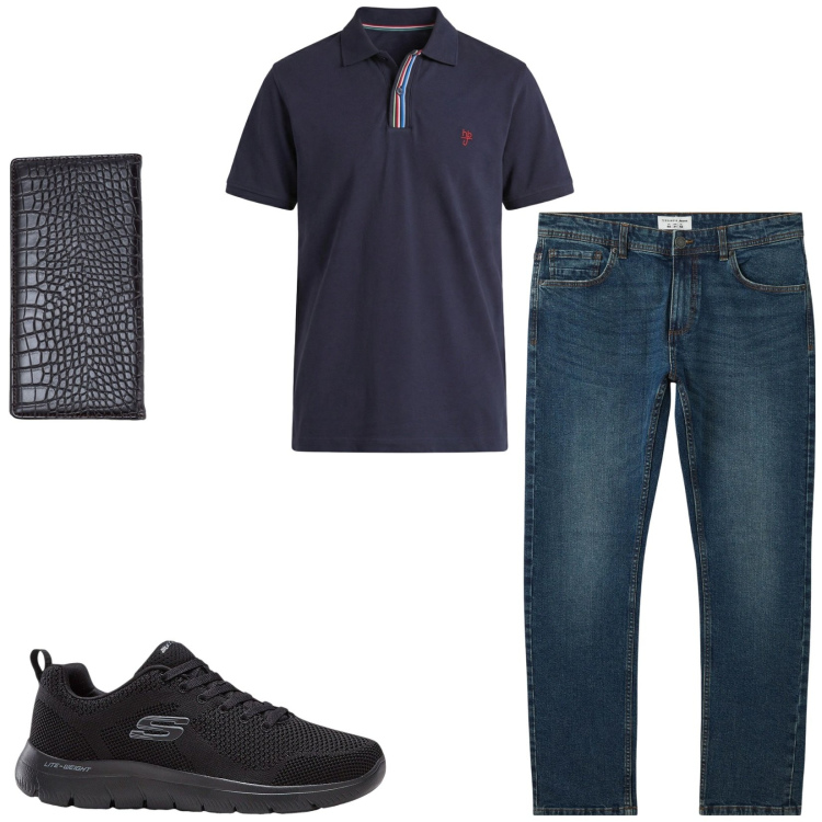 Outfit uomo - Total look #2473360. Stile Casual per Tutti i giorni. Abbinamento con sneakers, polo, portafogli, jeans.