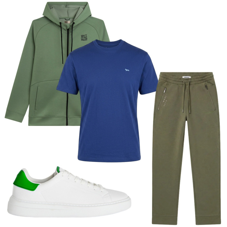 Outfit uomo - Total look #2473361. Stile Casual per Sport. Abbinamento con t-shirt, sneakers, felpe con cappuccio, pantaloni.