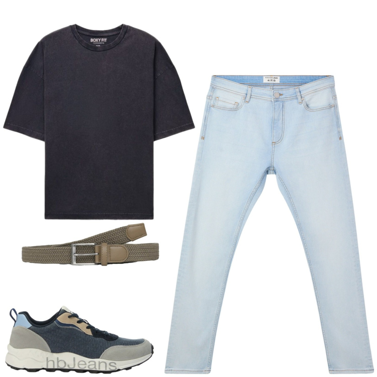 Outfit uomo - Total look #2473366. Stile Casual per Tutti i giorni. Abbinamento con sneakers, jeans skinny, cinture, t-shirt.