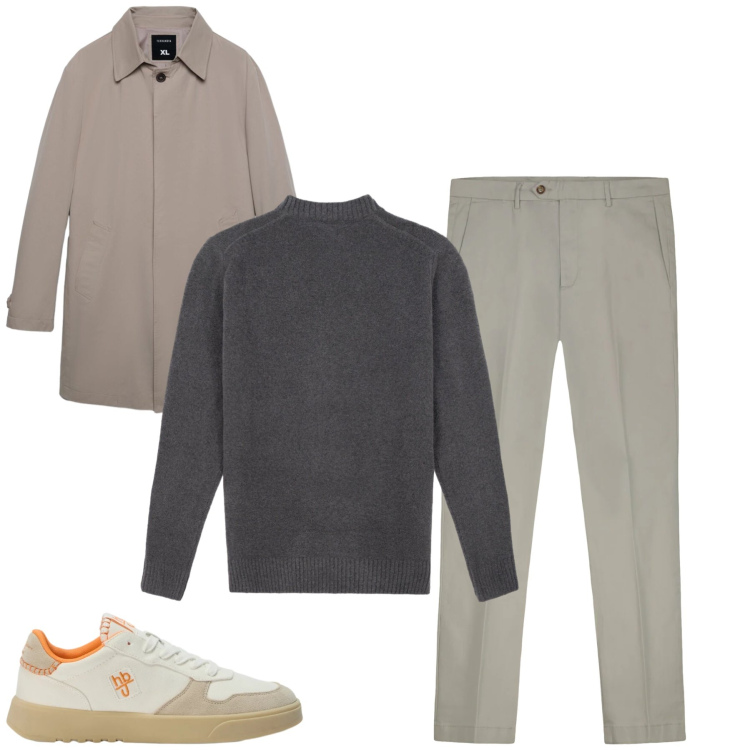 Outfit uomo - Giorgio. Stile Casual per Tutti i giorni. Abbinamento con sneakers, pantaloni chino, maglieria, trench.