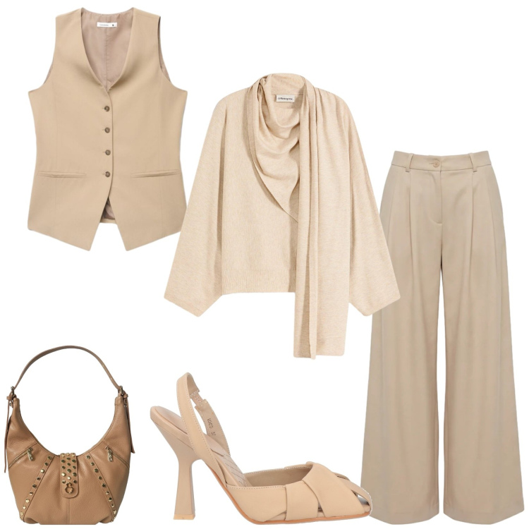 Outfit donna - Total look #2473370. Stile Chic per Cerimonia. Abbinamento con décolleté, maglieria, pantaloni, gilet, borse a spalla.