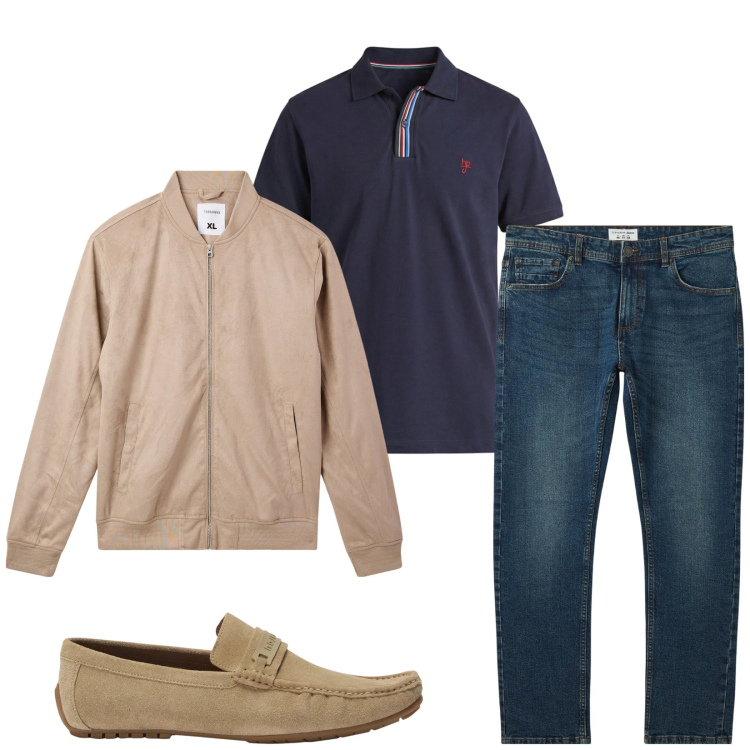Outfit uomo - Total look #2473374. Stile Casual per Tutti i giorni. Abbinamento con scarpe stringate, polo, jeans, bomber.
