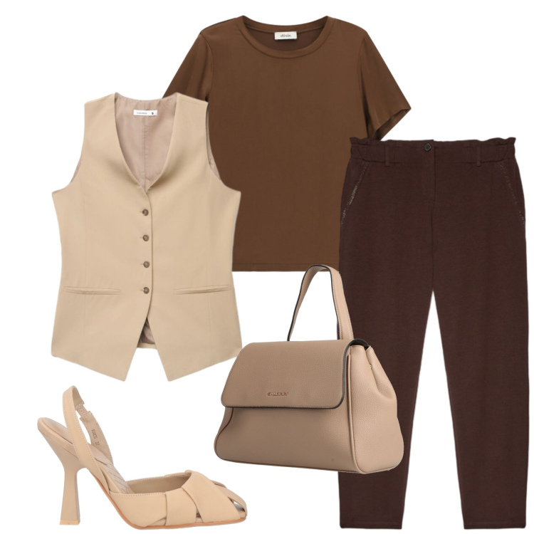 Outfit donna - Total look #2473375. Stile Chic per Ufficio. Abbinamento con décolleté, zaini, gilet, t-shirt, pantaloni.