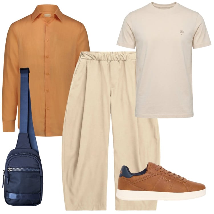 Outfit uomo - Toni classici e Mood moderno. Stile Casual per Tutti i giorni. Abbinamento con sneakers, t-shirt, borse sportive, pantaloni, camicie.