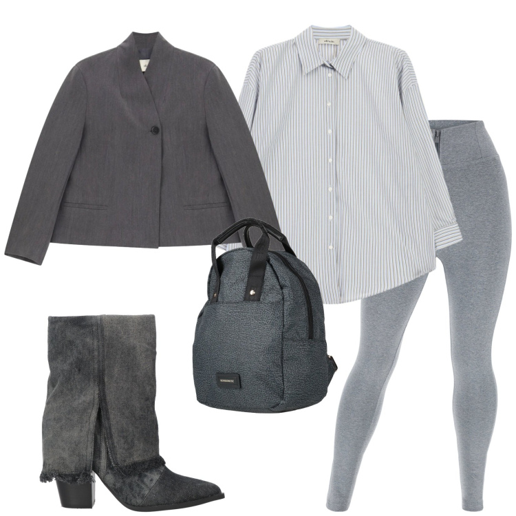 Outfit donna - Total look #2473379. Stile Urban per Tutti i giorni. Abbinamento con stivaletti, zaini, pantaloni skinny, camicie, blazer.
