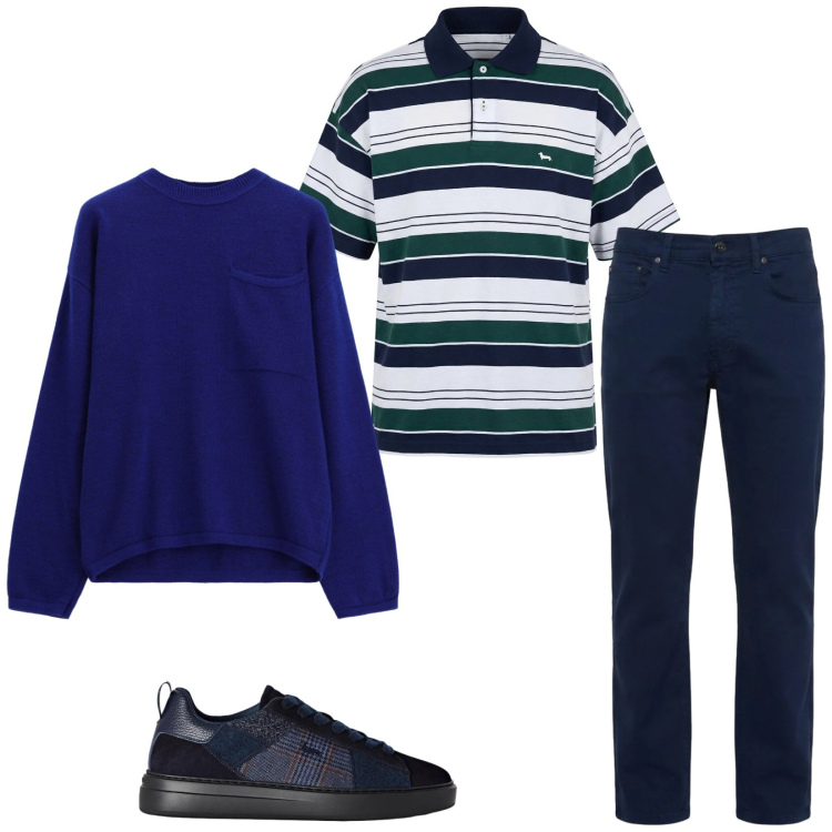 Outfit uomo - Total look #2473380. Stile Casual per Tutti i giorni. Abbinamento con polo, sneakers, pantaloni, maglieria.