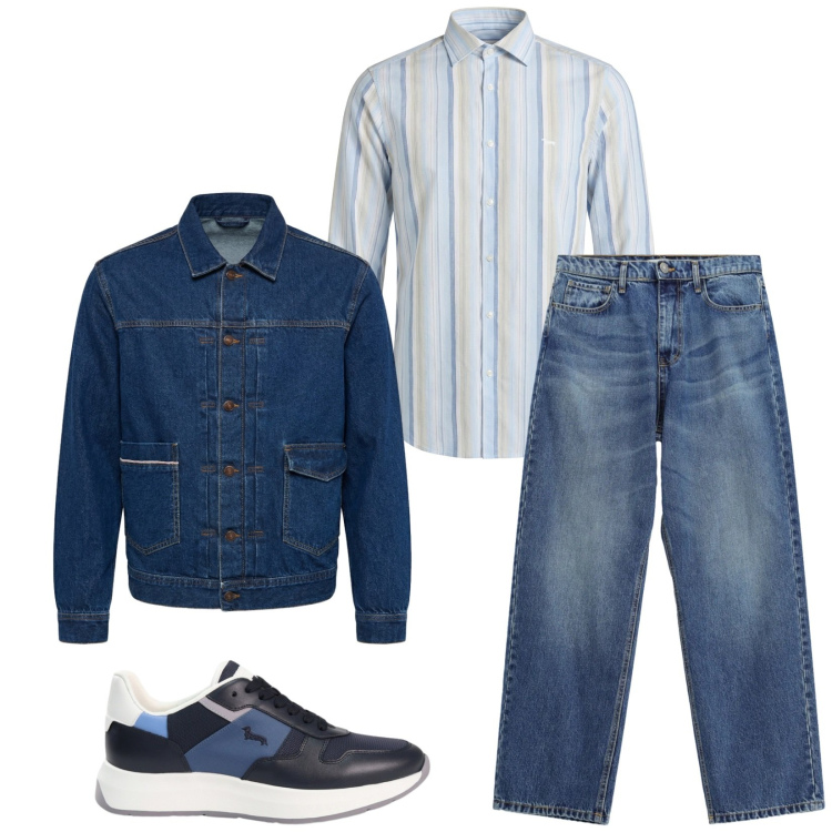 Outfit uomo - Total look #2473381. Stile Trendy per Serata speciale. Abbinamento con camicie, sneakers, giacche, jeans.