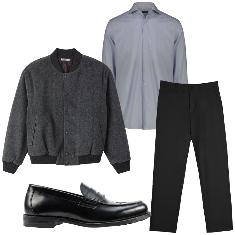 Outfit uomo - Total look #2473391. Stile Trendy per Serata speciale. Abbinamento con camicie, scarpe stringate, pantaloni chino, bomber.