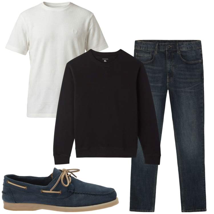 Outfit uomo - Total look #2473392. Stile Casual per Tutti i giorni. Abbinamento con scarpe stringate, t-shirt, jeans, felpe.