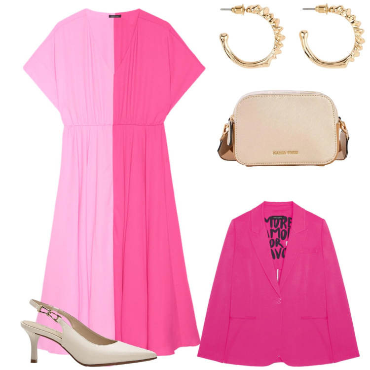 Outfit donna - Total look #2473395. Stile Chic per Cerimonia. Abbinamento con décolleté, borse a tracolla, orecchini, vestiti lunghi, blazer.