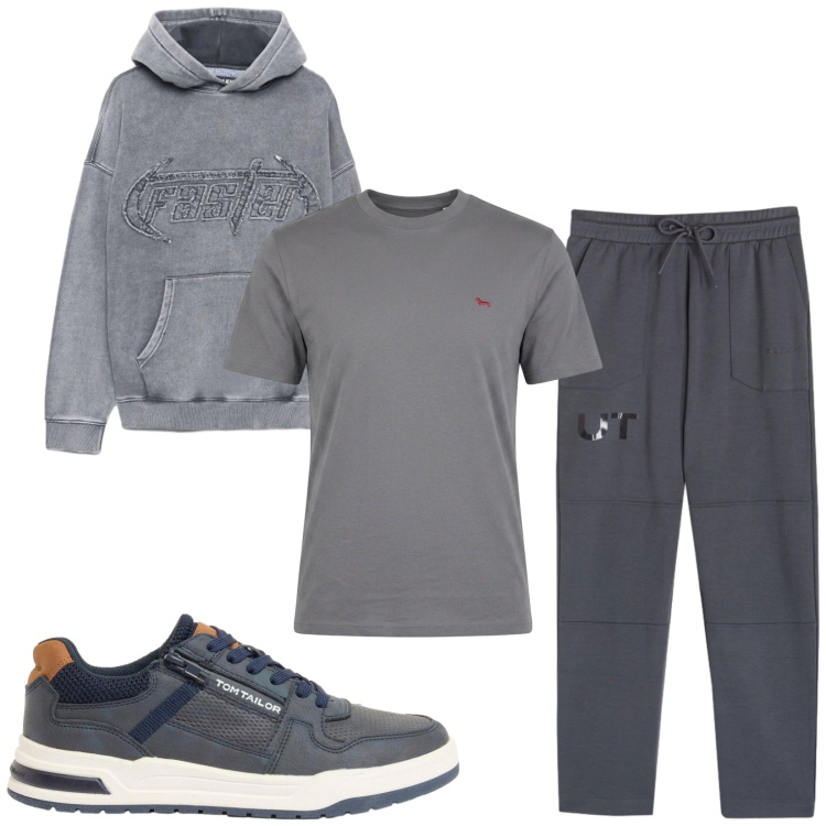 Outfit uomo - Total look #2473396. Stile Casual per Sport. Abbinamento con t-shirt, pantaloni, felpe con cappuccio, sneakers.
