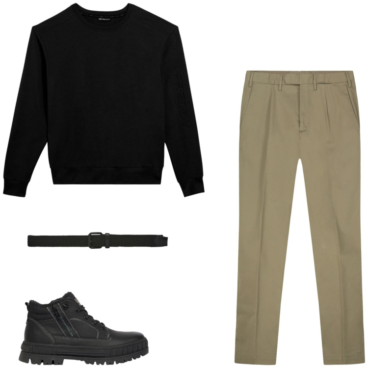 Outfit uomo - Total look #2473402. Stile Trendy per Tutti i giorni. Abbinamento con pantaloni, felpe, cinture, stivali e stivaletti.