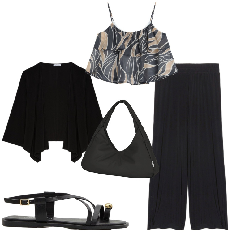 Outfit donna - Total look #2473404. Stile Chic per Serata fuori. Abbinamento con sandali, top, borse a spalla, pantaloni, blazer.