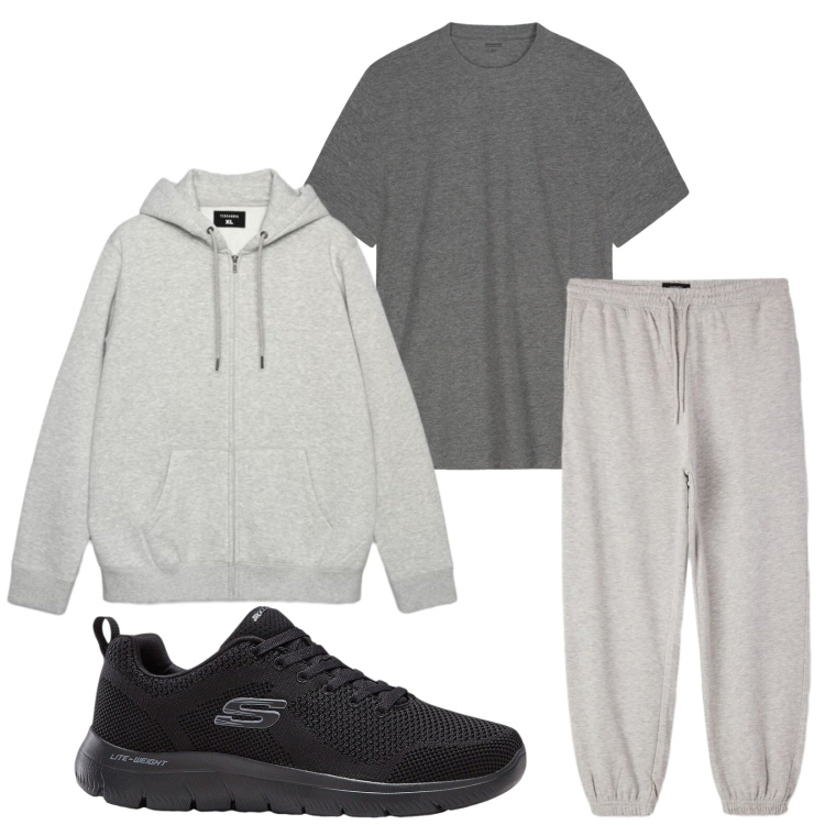 Outfit uomo - Total look #2473407. Stile Urban per Sport. Abbinamento con sneakers, t-shirt, pantaloni, felpe con cappuccio.