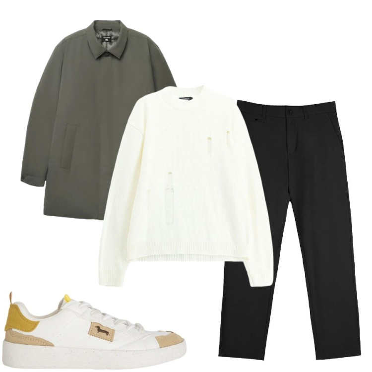 Outfit uomo - Giovanni. Stile Casual per Tutti i giorni. Abbinamento con sneakers, maglieria, pantaloni chino, trench.