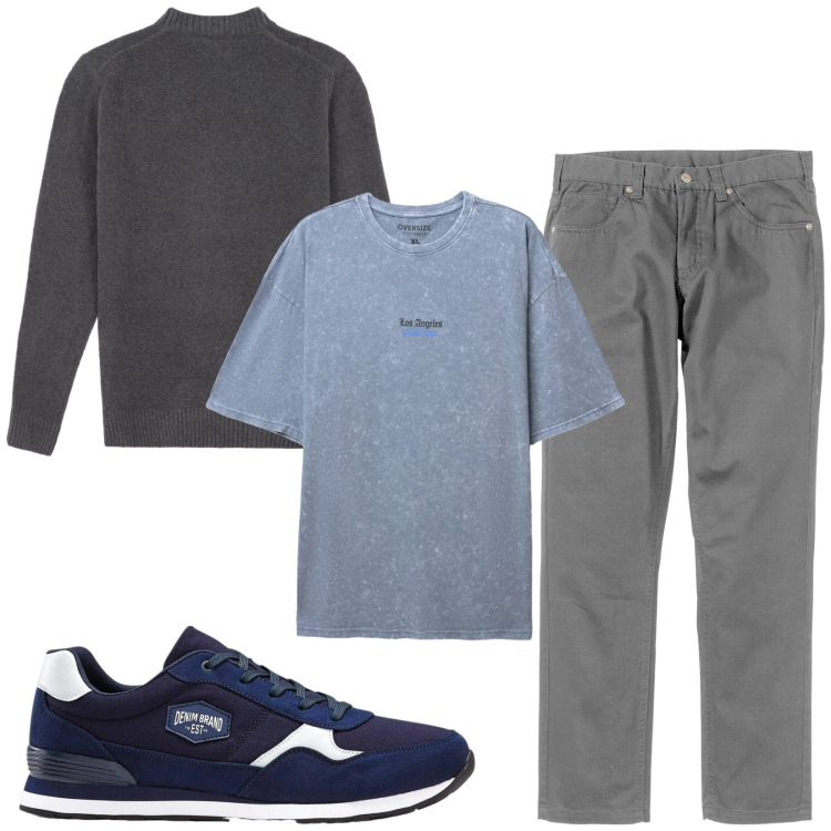 Outfit uomo - Total look #2473412. Stile Trendy per Tutti i giorni. Abbinamento con pantaloni, sneakers, maglieria, t-shirt.
