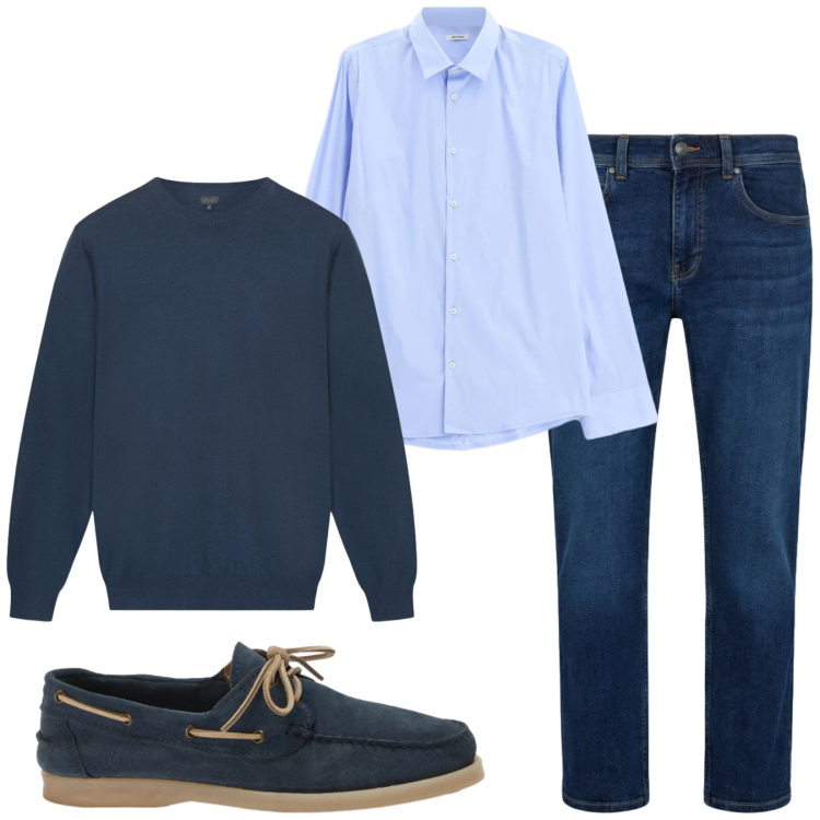Outfit uomo - Total look #2473427. Stile Trendy per Ufficio. Abbinamento con scarpe stringate, jeans dritti, camicie, maglieria.
