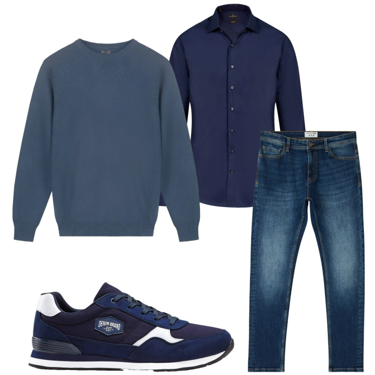 Outfit uomo - Total look #2473428. Stile Trendy per Tutti i giorni. Abbinamento con sneakers, camicie, maglieria, jeans skinny.