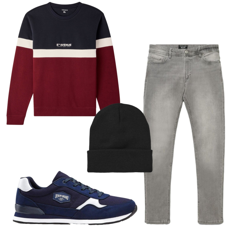 Outfit uomo - Total look #2473431. Stile Urban per Tutti i giorni. Abbinamento con sneakers, felpe, berretti, jeans skinny.