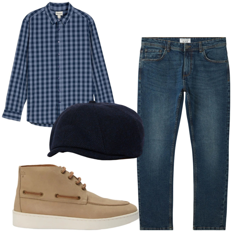 Outfit uomo - Total look #2473436. Stile Trendy per Serata speciale. Abbinamento con stivali e stivaletti, cappelli con visiera, jeans, camicie.