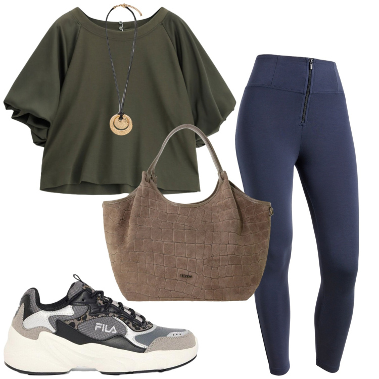 Outfit donna - Total look #2473463. Stile Sporty chic per Tutti i giorni. Abbinamento con sneakers, felpe, borse a spalla, pantaloni skinny, ciondoli.