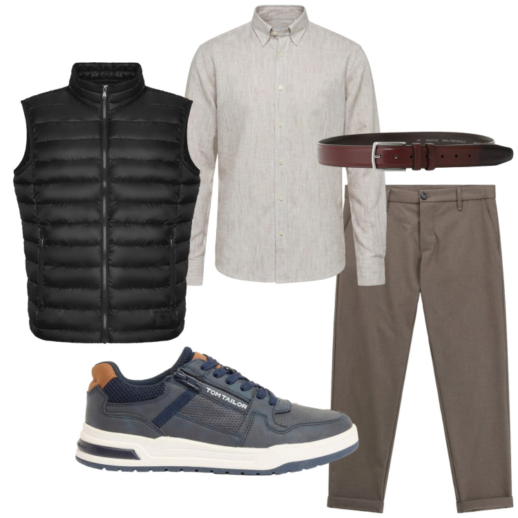 Outfit uomo - Total look #2473464. Stile Casual per Ufficio. Abbinamento con sneakers, camicie, pantaloni, cinture, piumini.