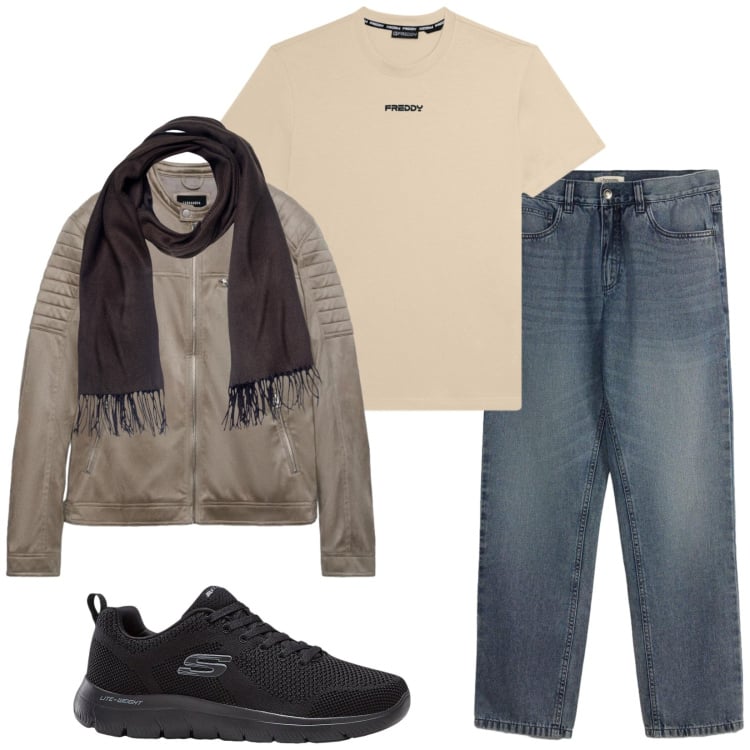 Outfit uomo - Total look #2473467. Stile Trendy per Tutti i giorni. Abbinamento con sneakers, jeans dritti, sciarpe, giacche, t-shirt.