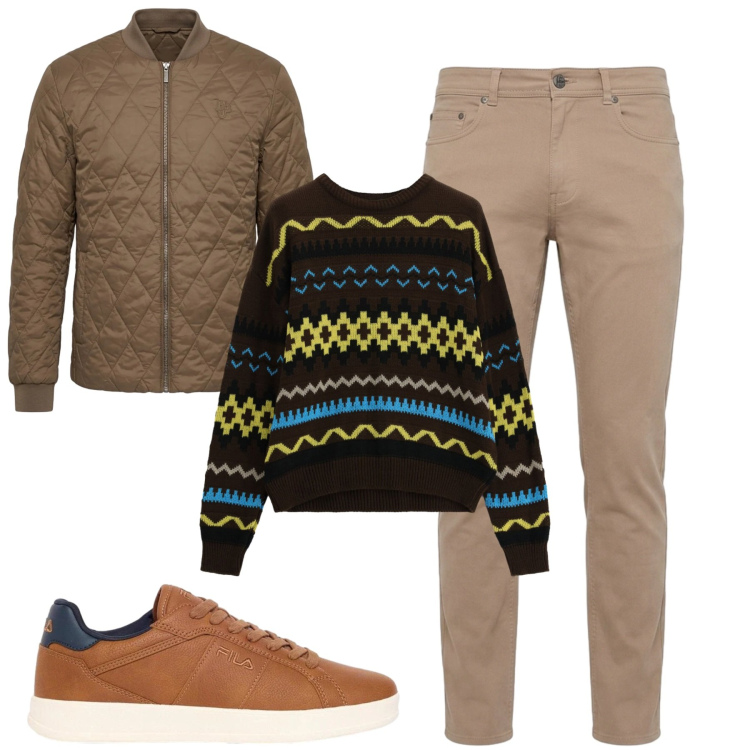 Outfit uomo - Total look #2473473. Stile Casual per Tutti i giorni. Abbinamento con pantaloni, piumini, maglieria, sneakers.