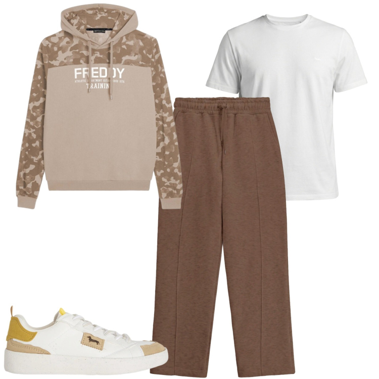 Outfit uomo - City. Stile Casual per Tutti i giorni. Abbinamento con t-shirt, sneakers, pantaloni, felpe con cappuccio.