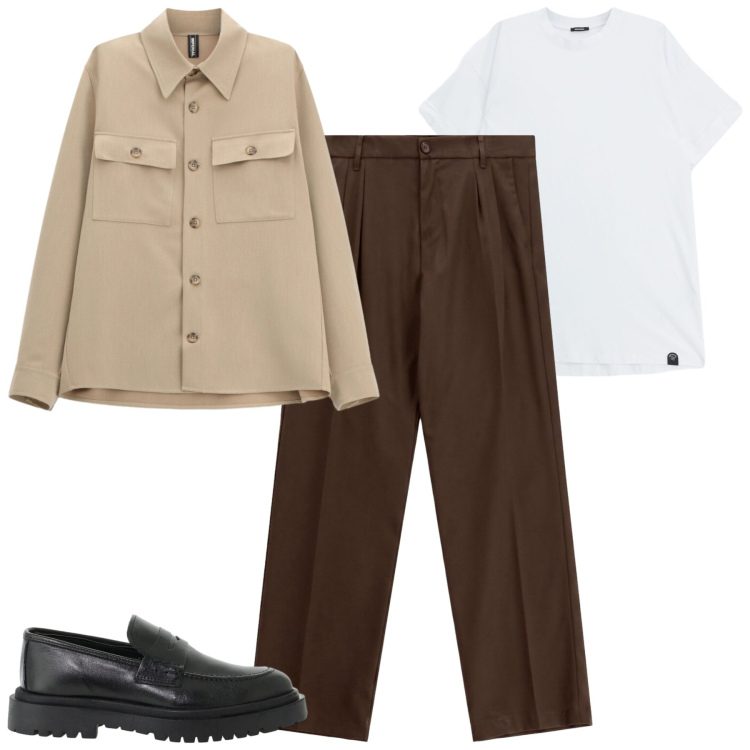 Outfit uomo - City. Stile Urban per Tutti i giorni. Abbinamento con t-shirt, scarpe stringate, pantaloni, cappotti.