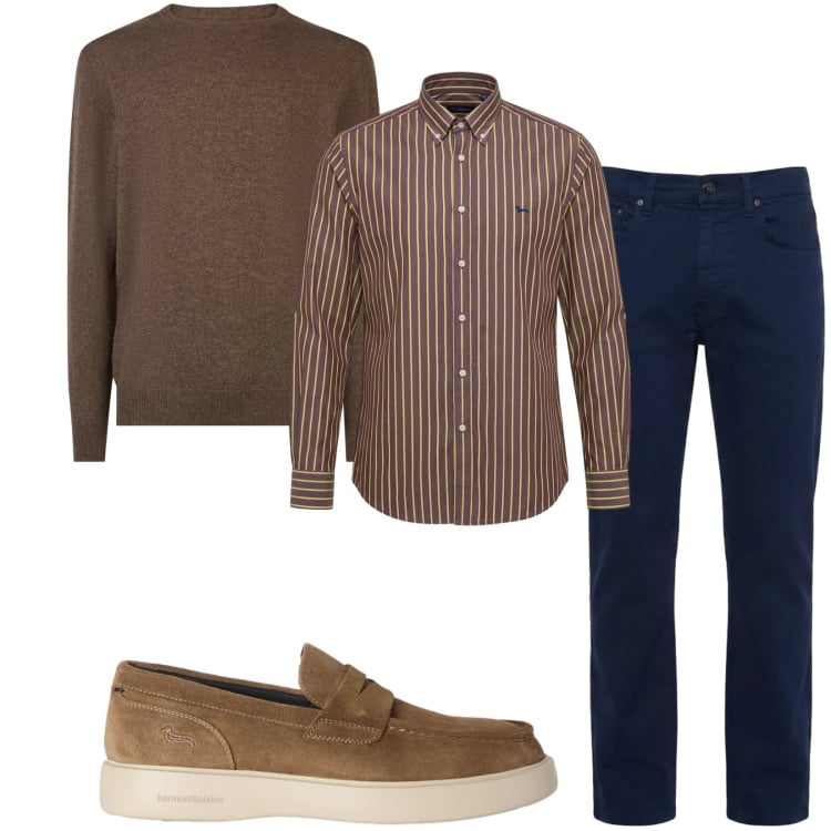 Outfit uomo - Total look #2473503. Stile Trendy per Ufficio. Abbinamento con scarpe stringate, pantaloni, camicie, maglieria.