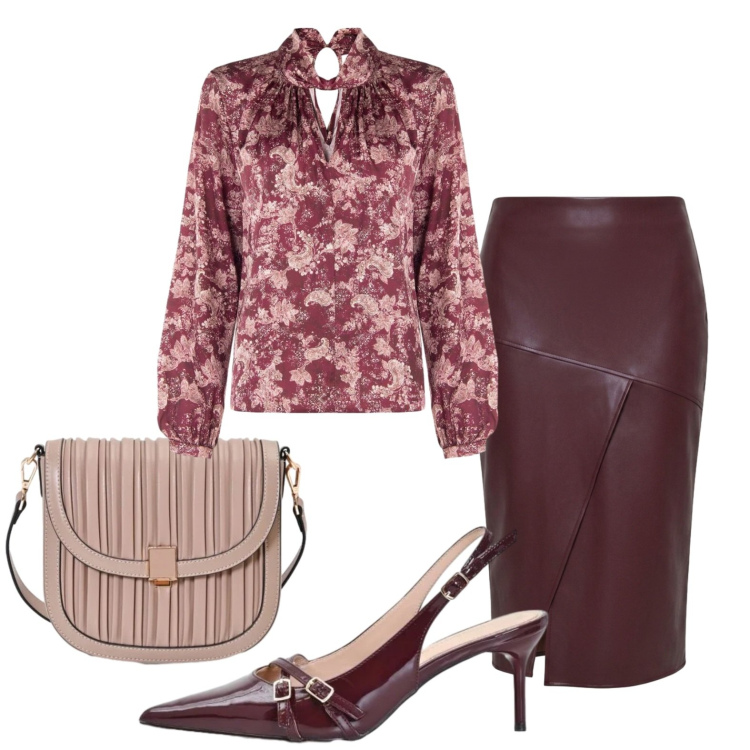 Outfit donna - Bordeaux con stile. Stile Chic per Serata fuori. Abbinamento con gonne longuette, bluse, borse a tracolla, décolleté.