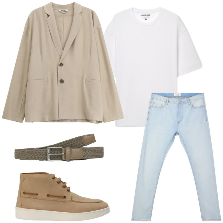 Outfit uomo - Total look #2473505. Stile Casual per Tutti i giorni. Abbinamento con stivali e stivaletti, giacche, jeans skinny, t-shirt, cinture.
