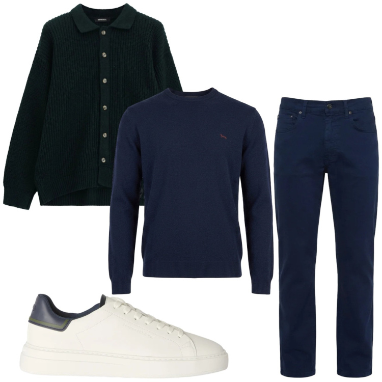 Outfit uomo - Total look #2473509. Stile Casual per Tutti i giorni. Abbinamento con pantaloni, sneakers, maglieria, cardigans.