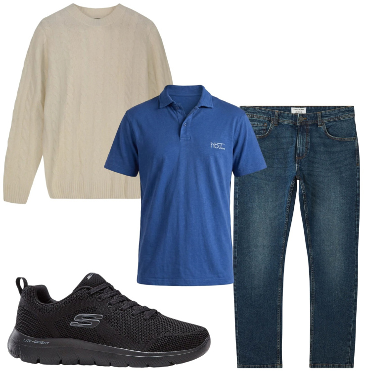 Outfit uomo - Total look #2473511. Stile Casual per Tutti i giorni. Abbinamento con sneakers, polo, maglieria, jeans.