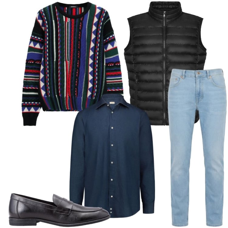 Outfit uomo - Davide. Stile Casual per Tutti i giorni. Abbinamento con jeans, maglieria, camicie, scarpe stringate, piumini.