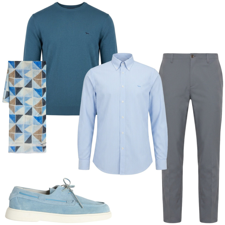 Outfit uomo - Total look #2473573. Stile Business/Elegante per Ufficio. Abbinamento con pantaloni, maglieria, camicie, sciarpe, scarpe stringate.