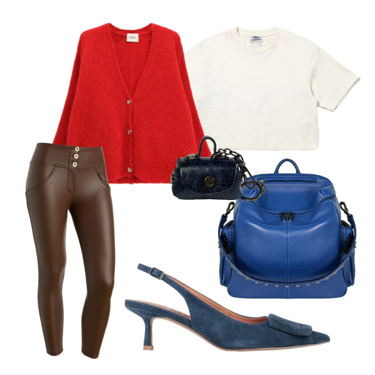 Outfit donna - Oggi mi vesto cosi. Stile Basic per Tutti i giorni. Abbinamento con décolleté, pantaloni skinny, t-shirt, cardigans, portachiavi, zaini.