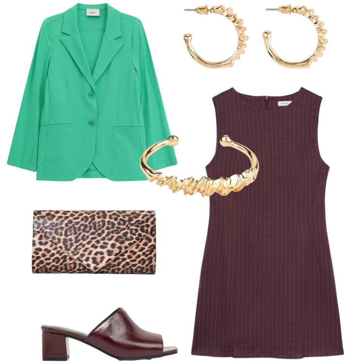 Outfit donna - Total look #2473587. Stile Glamour per Serata fuori. Abbinamento con ciabatte, orecchini, braccialetti, vestiti a tubino, blazer, pochette.