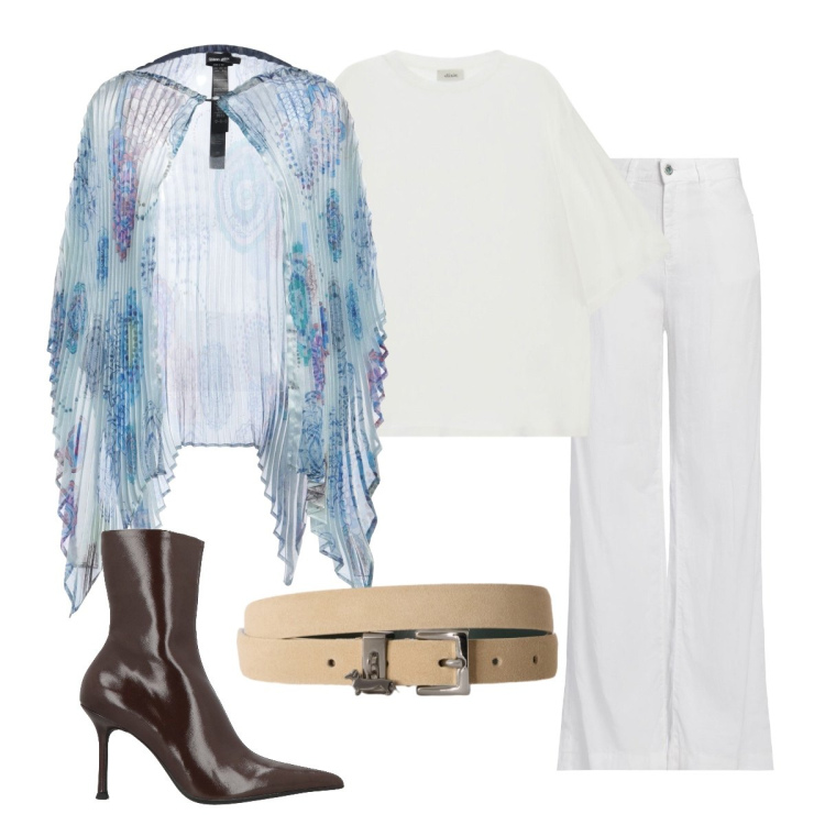 Outfit donna - Cerimonia informale. Stile Casual chic per Cerimonia. Abbinamento con cappe, jeans, stivaletti, cinture, t-shirt.