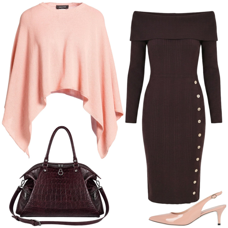 Outfit donna - In città. Stile Chic per Tutti i giorni. Abbinamento con shopping bag, vestiti asimmetrici, cappotti, décolleté.