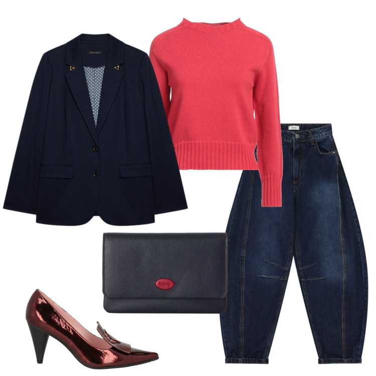 Outfit donna - Per le appassionate del barrel. Stile Trendy per Serata fuori. Abbinamento con mocassini, pullovers, portafogli, jeans, blazer.